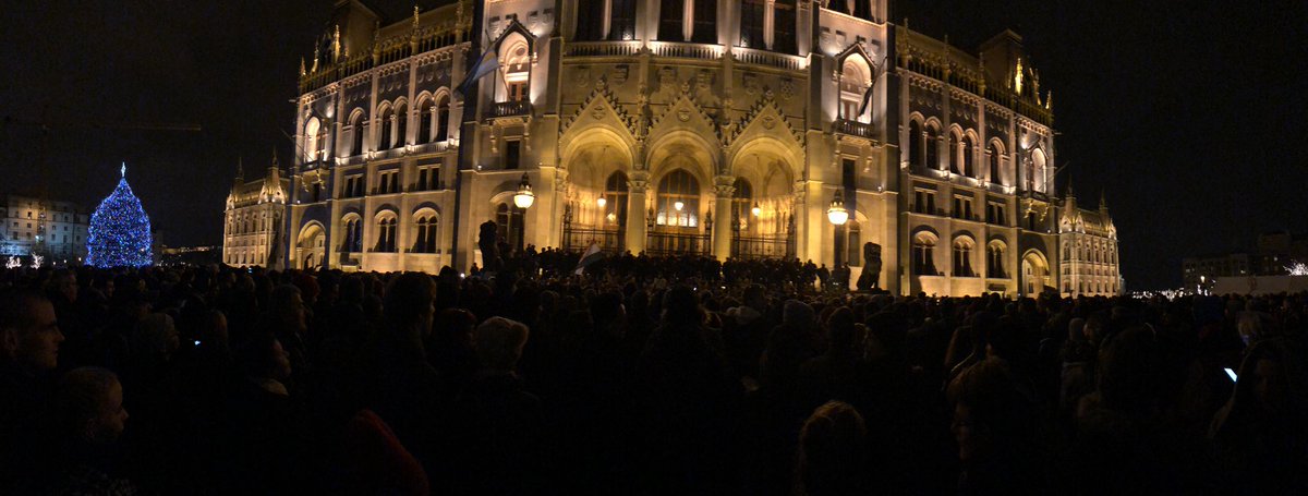 Protestors on the steps of Parliament.   