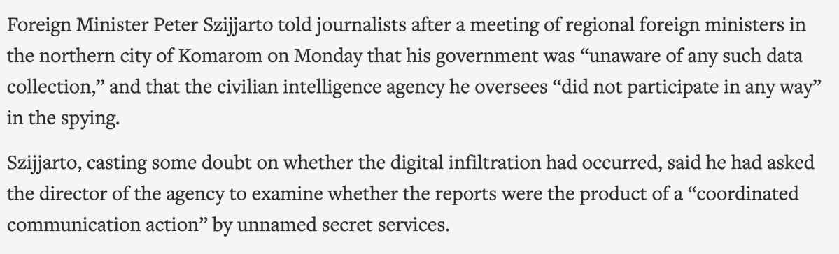 The Hungarian authorities are launching an investigation into the allegations of use of invasive Pegasus spyware against journalists.  (*it's an investigation into whether the info was leaked by foreign secret services)