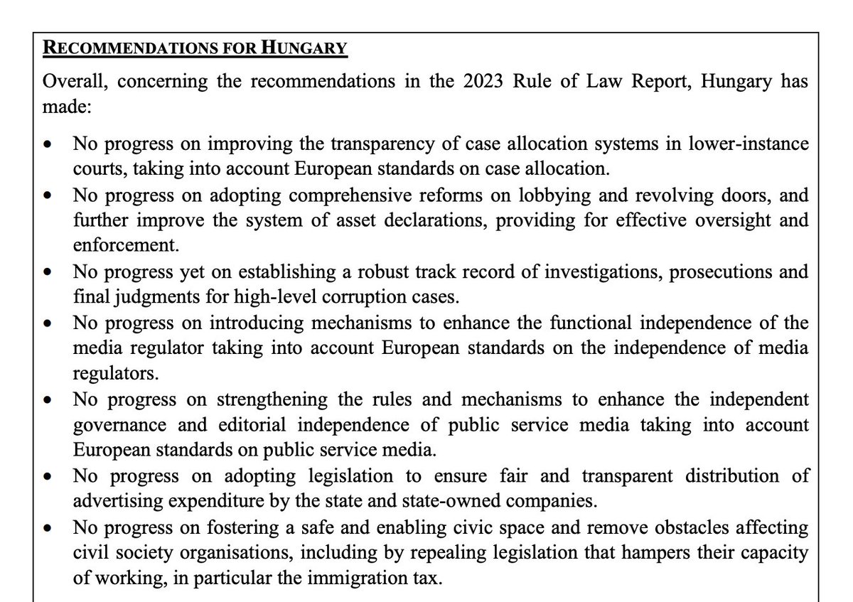 Verdict de la Commission européenne sur la Hongrie dans le  rapport sur l'État de droit  de cette année :  Aucun progrès .