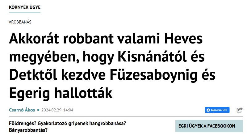 Odgłos eksplozji, którą było słychać w mieście Eger, spowodowanej przez myśliwiec