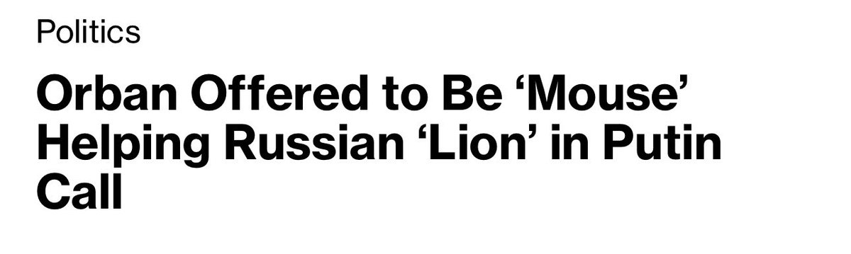 Bloomberg just dropped the Orbán tapes and it reads like a bad fanfic. Hungary’s prime minister spent a phone call with Putin calling him a “lion,” casting himself as the helpful little “mouse,” offering Budapest as a venue to end the war on Russia’s terms, and closing with “I am at your service